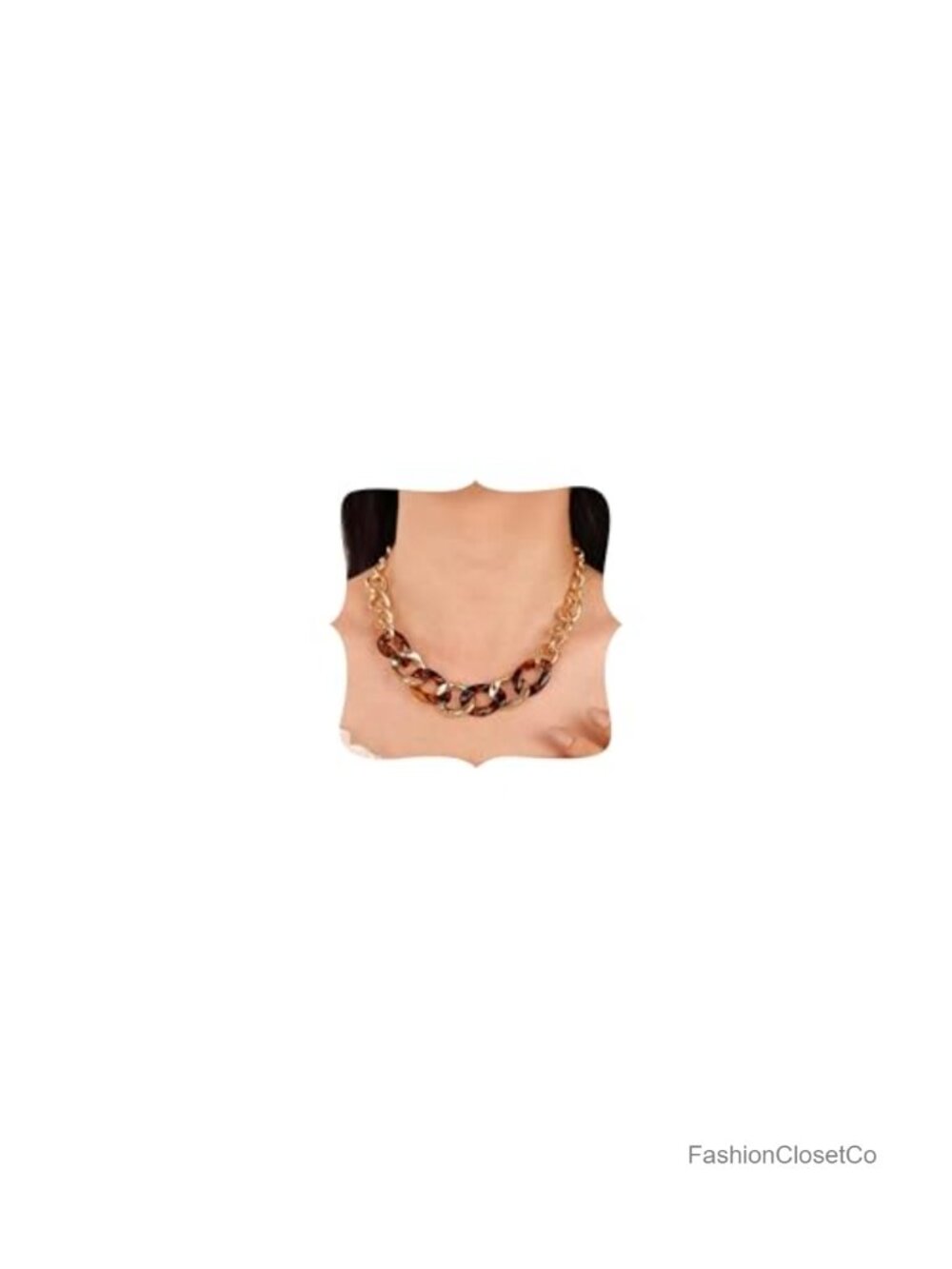 Gold Long Acrylic Tortoise Link Collar Statement Bib Choker Necklace